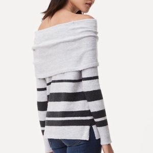 LOFT Off-the-Shoulder Striped Sweater - Gray and Black